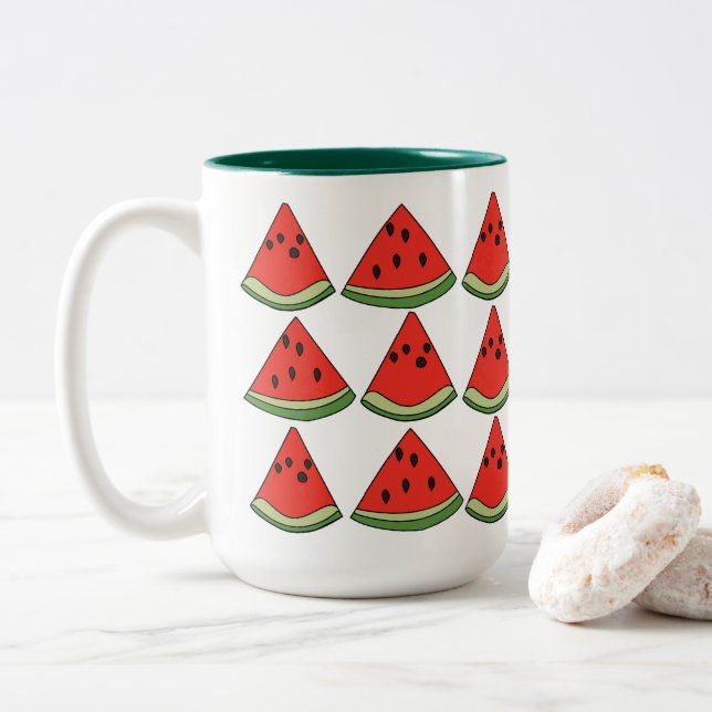 Red Watermelon Slices  Two-Tone Coffee Mug (With Donut)