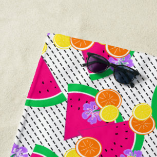 Red Watermelon Yellow Lemons Tropical Beach Towel
