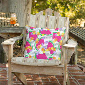 Red Watermelon Yellow Lemons Tropical on white Cushion