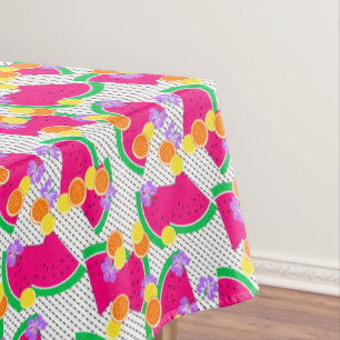 Red Watermelon Yellow Lemons Tropical on white Tablecloth