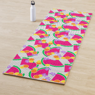 Red Watermelon Yellow Lemons Tropical on White Yoga Mat