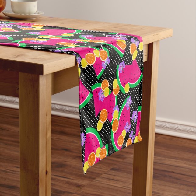 Red Watermelon Yellow Lemons Tropical Short Table Runner (In Situ)