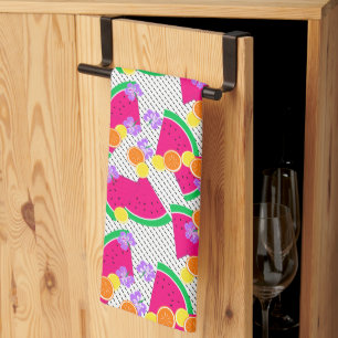 Red Watermelon Yellow Lemons Tropical Tea Towel