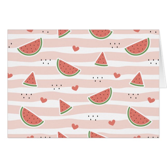 Red Watermelons, Hearts, Stripes, Summer Pattern (Front Horizontal)