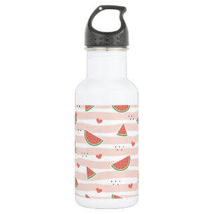 Red Watermelons, Hearts, Stripes, Summer Pattern 532 Ml Water Bottle