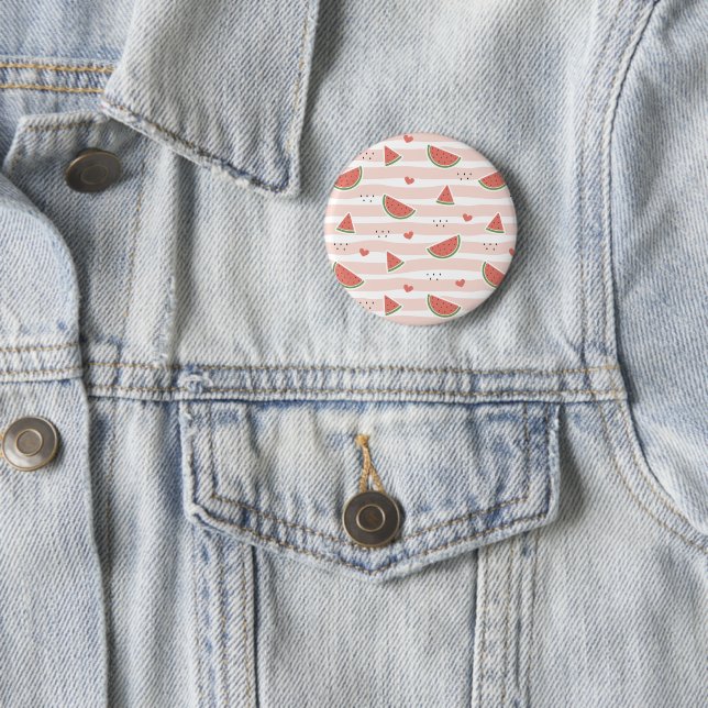 Red Watermelons, Hearts, Stripes, Summer Pattern 6 Cm Round Badge (In Situ)