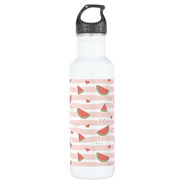 Red Watermelons, Hearts, Stripes, Summer Pattern 710 Ml Water Bottle (Front)
