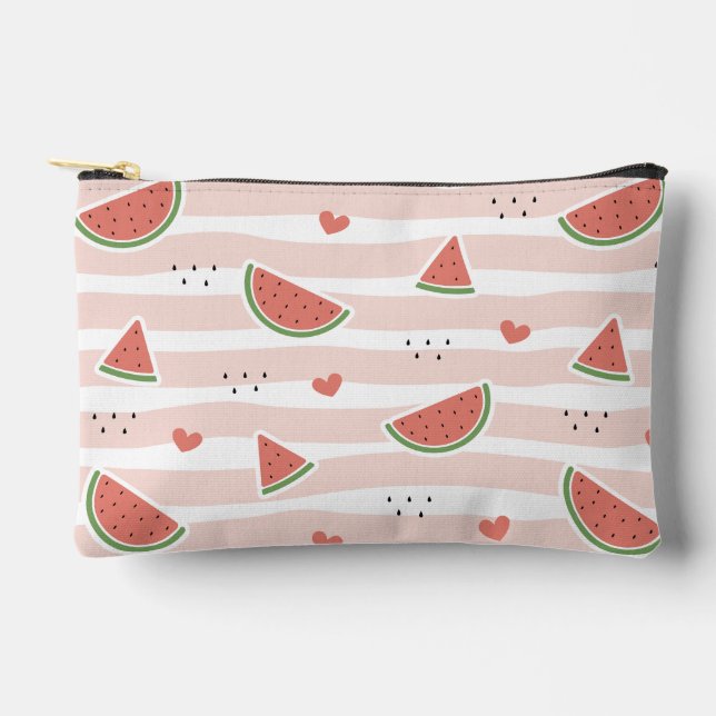 Red Watermelons, Hearts, Stripes, Summer Pattern Accessory Pouch (Front)