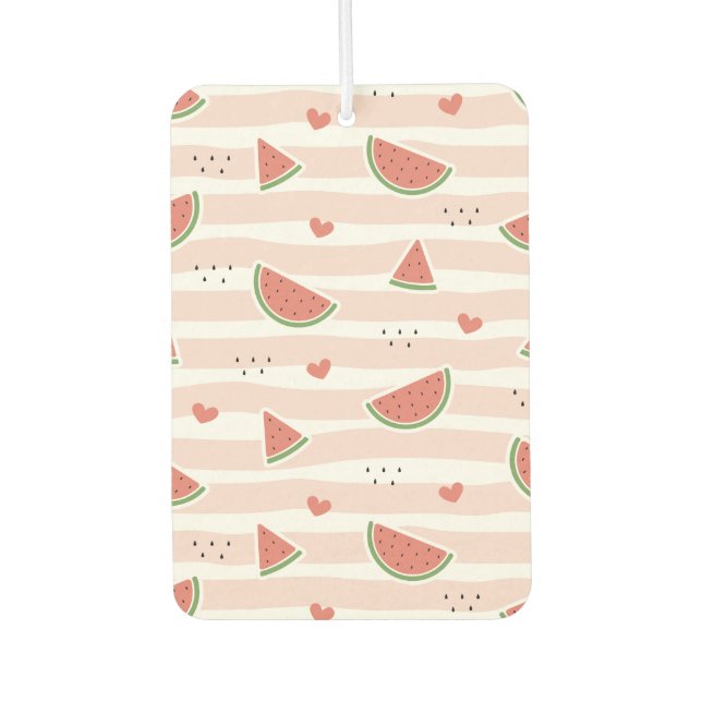 Red Watermelons, Hearts, Stripes, Summer Pattern Car Air Freshener (Front)