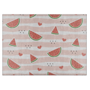 Red Watermelons, Hearts, Stripes, Summer Pattern Cutting Board