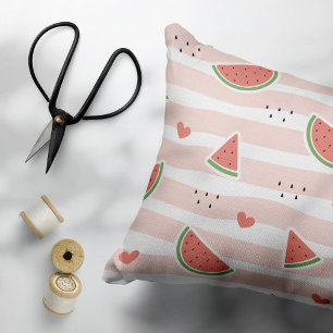 Red Watermelons, Hearts, Stripes, Summer Pattern Decorative Cushion