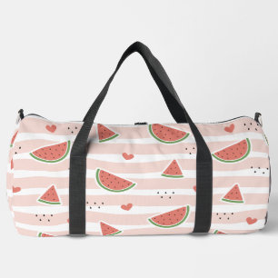 Red Watermelons, Hearts, Stripes, Summer Pattern Duffle Bag