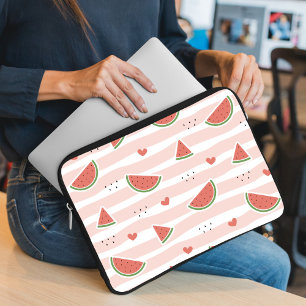 Red Watermelons, Hearts, Stripes, Summer Pattern Laptop Sleeve