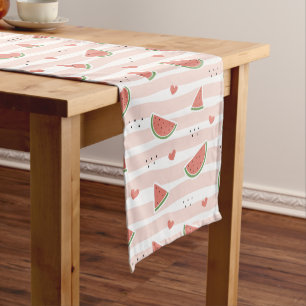 Red Watermelons, Hearts, Stripes, Summer Pattern Medium Table Runner