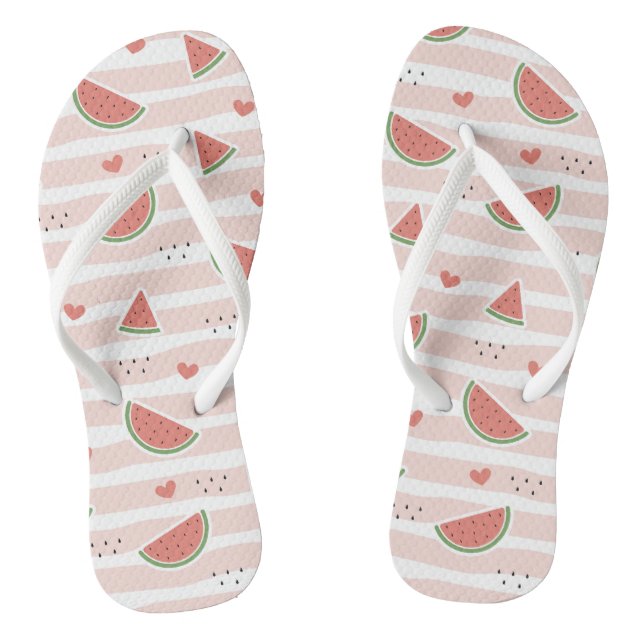 Red Watermelons, Hearts, Stripes, Summer Pattern Thongs (Footbed)