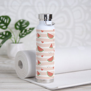 Red Watermelons, Hearts, Stripes, Summer Pattern Water Bottle