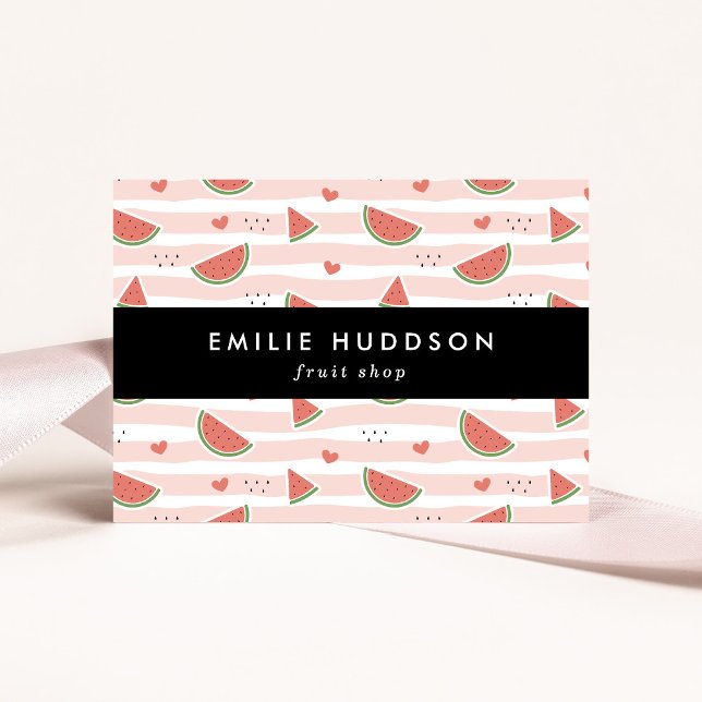 Red Watermelons, Hearts, Stripes, Your Name Business Card (Creator Uploaded)