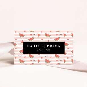 Red Watermelons, Hearts, Stripes, Your Name Business Card