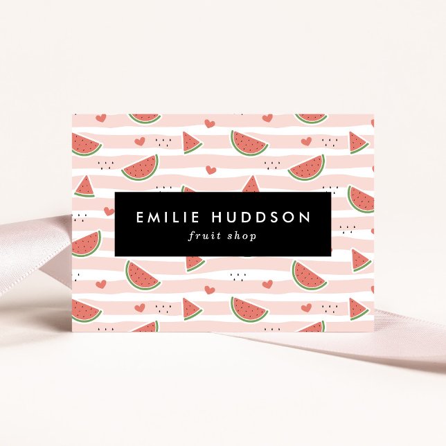 Red Watermelons, Hearts, Stripes, Your Name Business Card (Creator Uploaded)