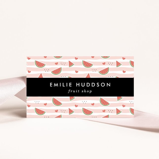 Red Watermelons, Hearts, Stripes, Your Name Business Card (Creator Uploaded)