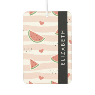 Red Watermelons, Hearts, Stripes, Your Name Car Air Freshener