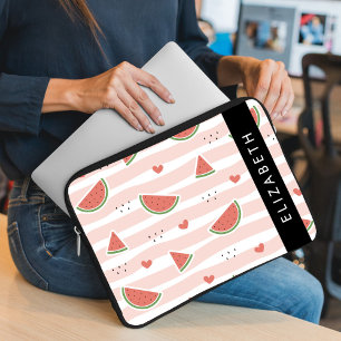 Red Watermelons, Hearts, Stripes, Your Name Laptop Sleeve