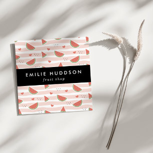 Red Watermelons, Hearts, Stripes, Your Name Square Business Card