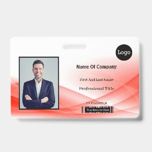 Red Wave Design Photo Identification ID Badge