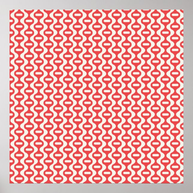Red Wavy Retro Pattern Poster (Front)