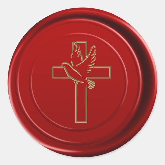 Red Wax Envelope Seal Cross Dove Religious (Front)