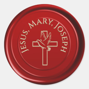 Red Wax Jesus Mary Joseph Religious Classic Round Sticker