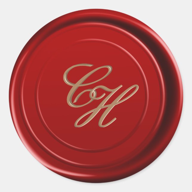 Red Wax Monogram Wedding Initials Classic Round Sticker (Front)