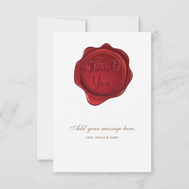 Red Wax Seal Elegant Formal Wedding Thank You (Front)