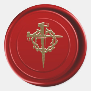 Red Wax Seal Gold Jesus Cross Religious