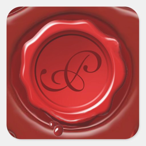 RED WAX SEAL Monogram Square Stickers | Zazzle