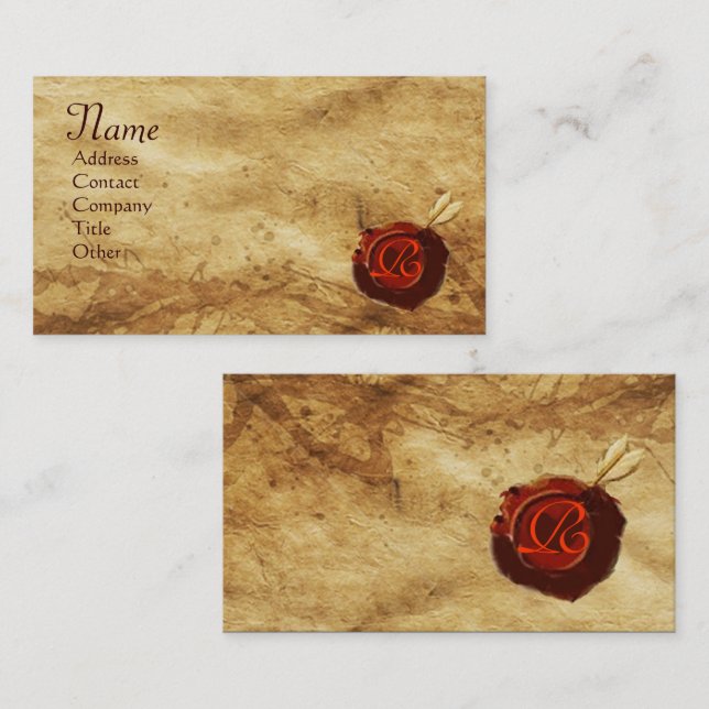 RED WAX SEAL PARCHMENT Monogram Business Card (Front/Back)