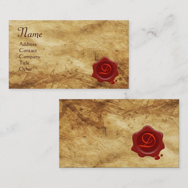 RED WAX SEAL PARCHMENT Monogram Business Card (Front/Back)