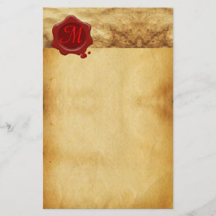 RED WAX SEAL PARCHMENT Monogram Stationery