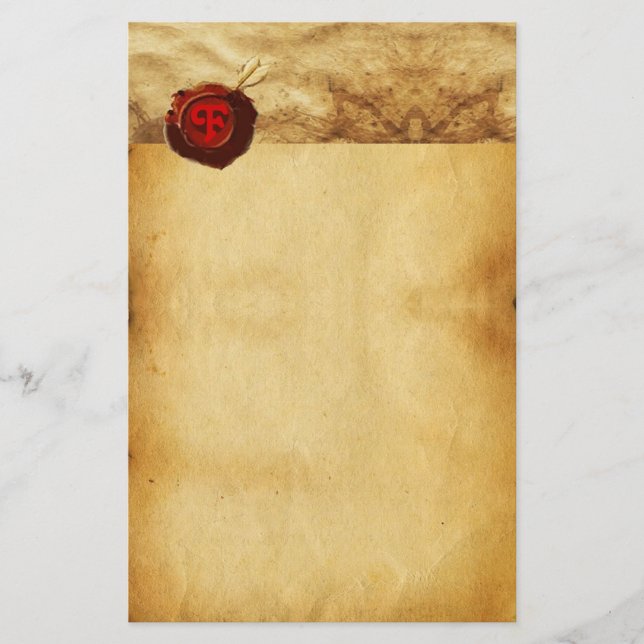 RED WAX SEAL PARCHMENT Monogram Stationery (Front)
