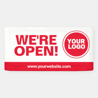 Red we are open template business banner sign