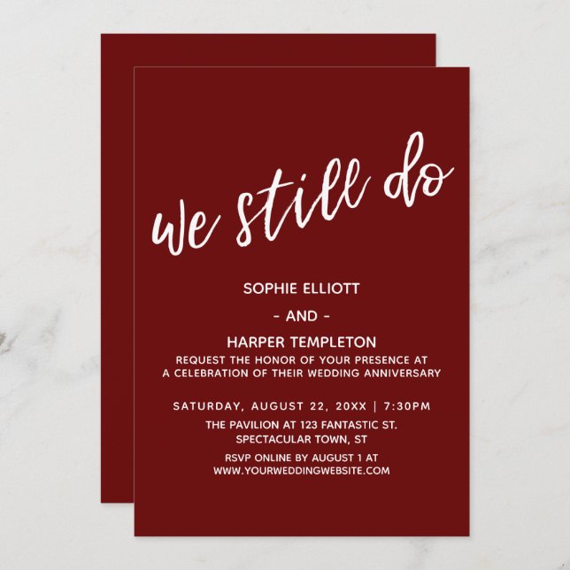 Red We Still Do Modern Handwriting Anniversary Invitation (Front/Back)