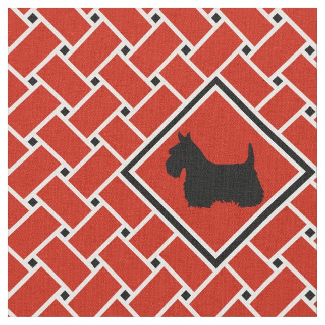 Red weave, diamond, Scottish Terrier, design Fabric (Close Up)