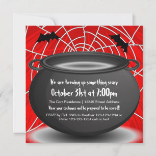 Red Web & Black Kettle -Halloween Party Invitation