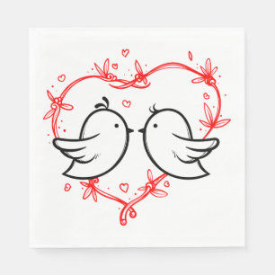 Red Wedding Black Lovebirds & Heart Bridal Shower Napkin