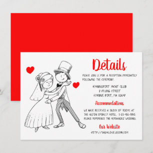 Red Wedding Details Cartoon Bride Groom Directions Invitation