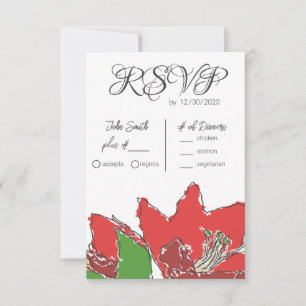 Red Wedding Floral RSVP Card