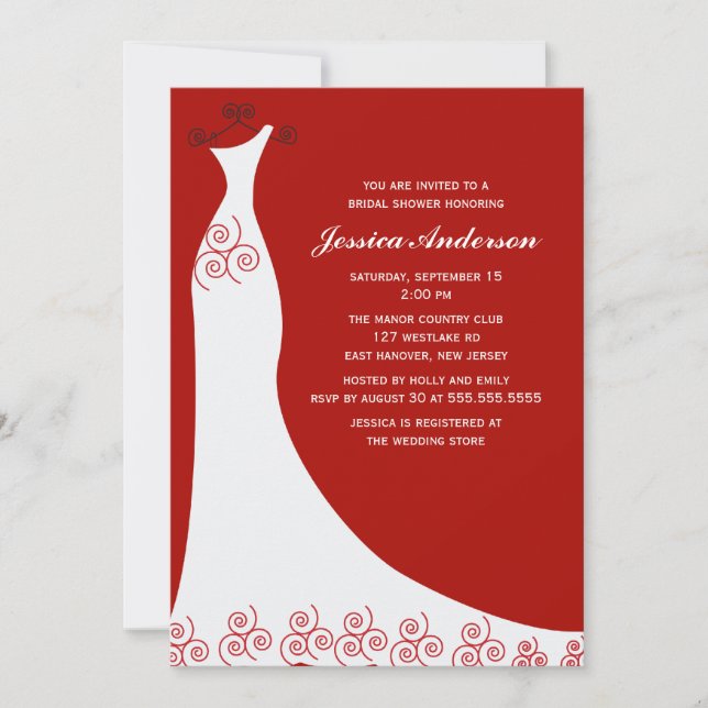 Red Wedding Gown Bridal Shower Invitation (Front)