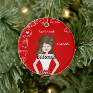 Red Wedding Gown Bridesmaid Christmas Ornament