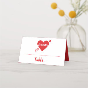 Red Wedding Heart Love Bridal Shower Anniversary Place Card