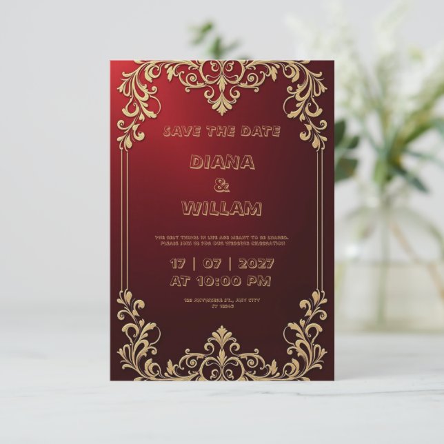 Red wedding invitation evokes luxury (Standing Front)
